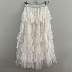 Dirholl Ruffled Tulle Midi Skirt, Size L, NWT